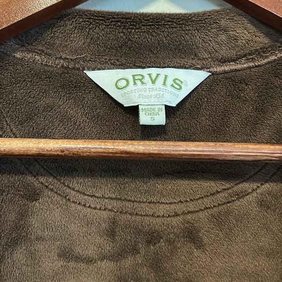 Orvis Brown Fleece Jacket S | Button Front Elbow Patch Soft Cozy Outdoor Coat - Picture 4 of 5